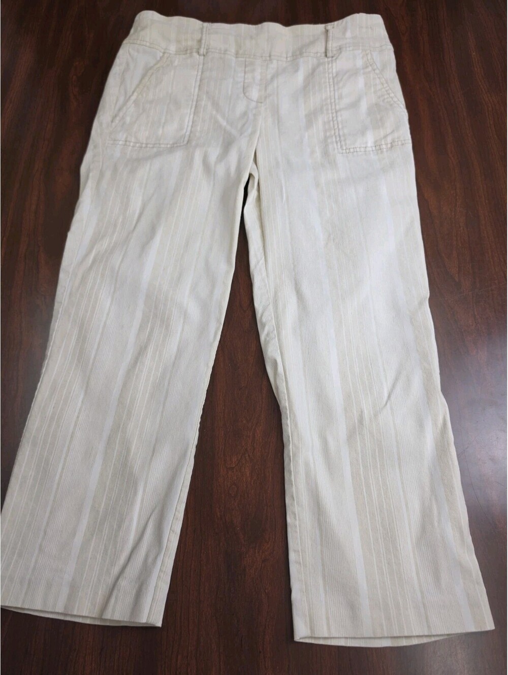 Soho Apparel Medium Beige and White Striped Linen Blend Casual Pants Casual Chic